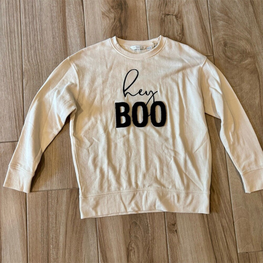 Shiraleah Hey Boo Sweatshirt Womens Small Ivory Crewneck Pullover